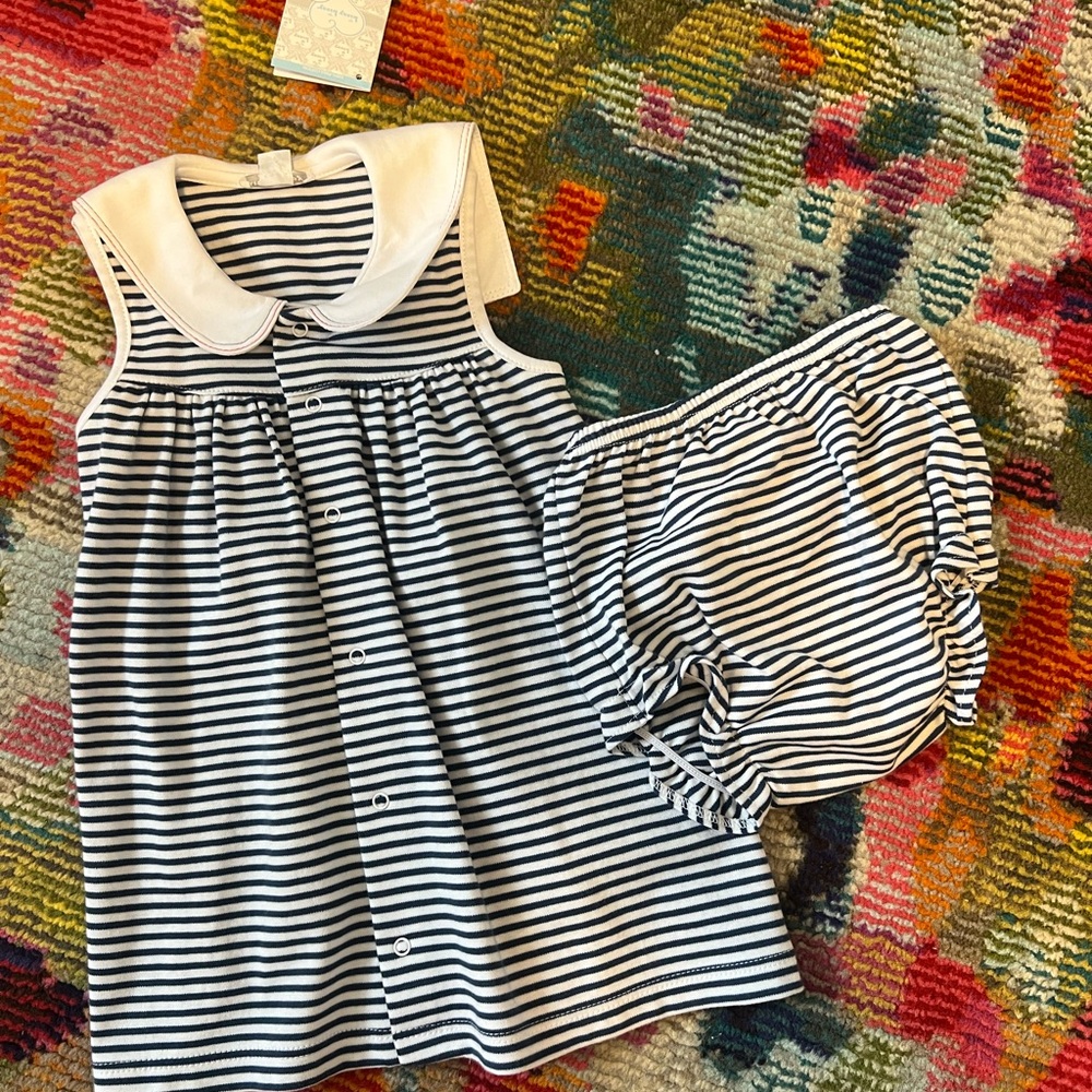 Kissy Kissy Navy and White Striped Button Down Set